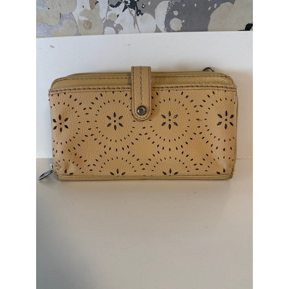 The SAK Iris Wristlet wallet tan cross body